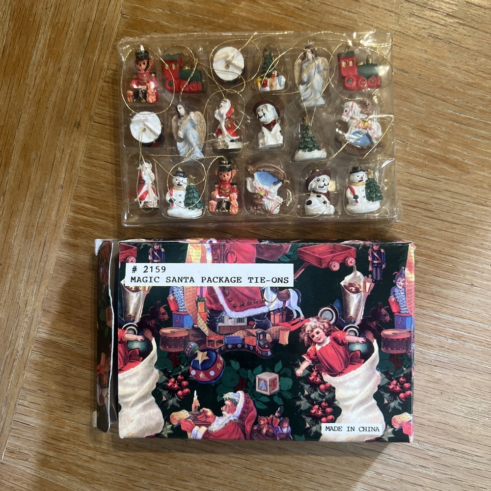 Vintage Magic Santa Package Tie-Ons 18 Mini Christmas Tree Ornaments